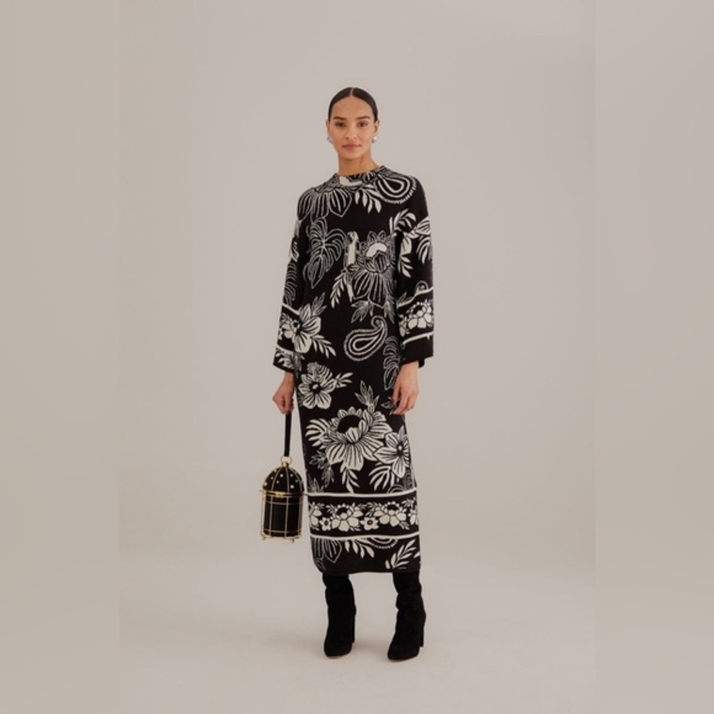 Farm Rio Black Paisley Bloom Knit Dress size XS